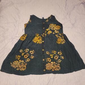 Hibiscus Collection Hawaii Blue Floral Short Sleeve Sundress Buttons Pockets Lg